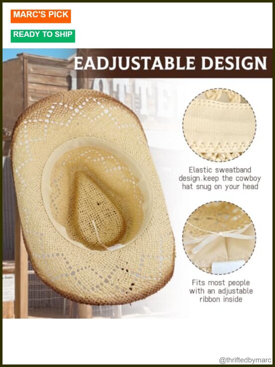 Straw Cowboy Hat Wide Brim Western Cowgirl Sun Protection main image 5